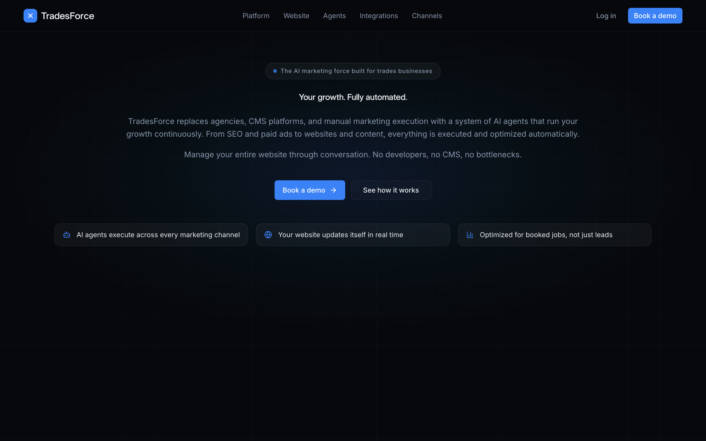 TradesForce: AI marketing force homepage preview